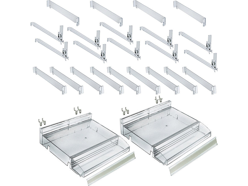 Azar 3.5" x 12" Pegboard 5-Compartment Cosmetic Tray with Tester Tray, Clear, 2/Pack (225840-TESTER-SHORT-2PK)
