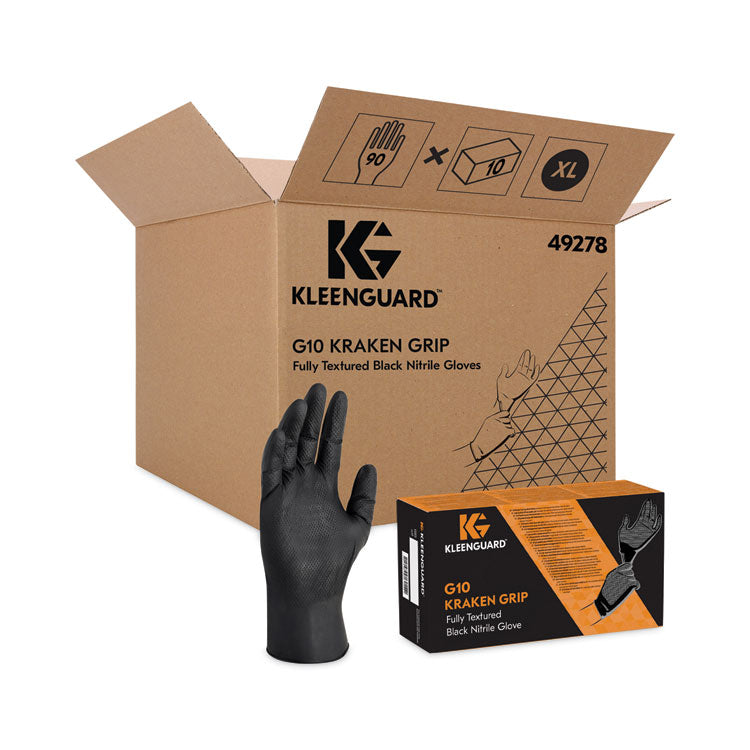 G10 Kraken Grip Nitrile Gloves, Powder-Free, X-Large, 6 mil Thick, 9.5" Long, Black, 90/Box, 10 Boxes/Carton