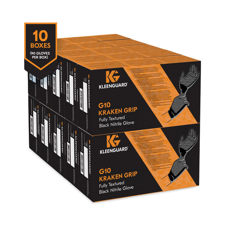 G10 Kraken Grip Nitrile Gloves, Powder-Free, X-Large, 6 mil Thick, 9.5" Long, Black, 90/Box, 10 Boxes/Carton