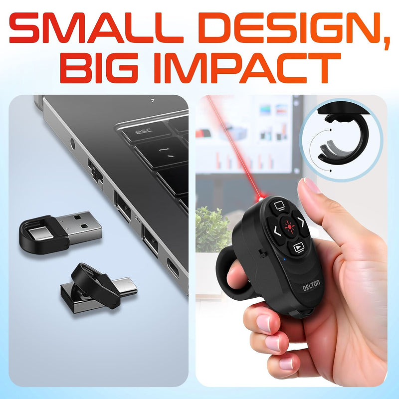 Delton P48 2.4GHz Wireless Presentation Finger Laser Pointer, Black (DLP48)