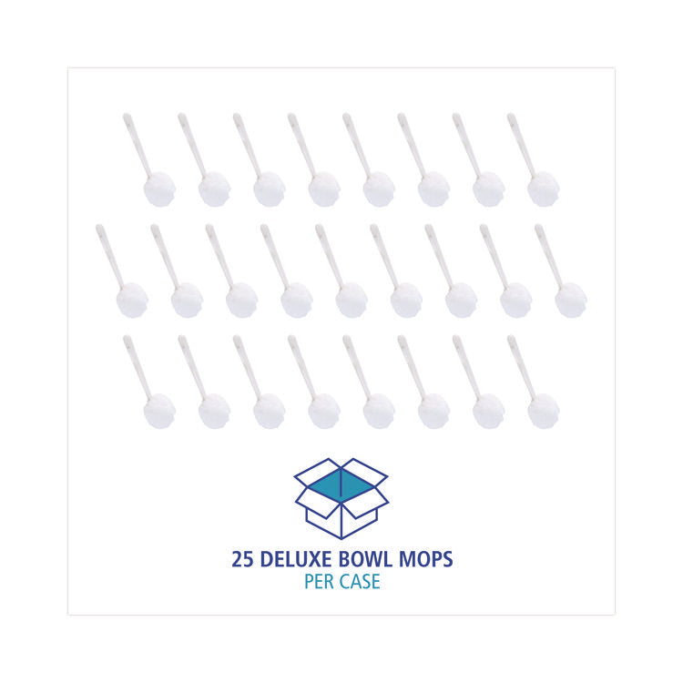 Deluxe Toilet Bowl Mop, 12" Handle, 2" Mop Head, White, 25/Carton