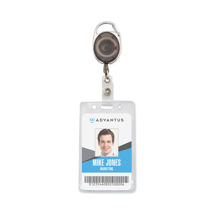 Carabiner-Style Retractable Id Card Reel, 30" Extension, Smoke, 12/pack