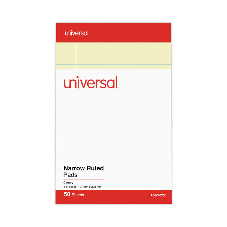 Perforated Ruled Writing Pads, Narrow Rule, Red Headband, 50 Canary-Yellow 5 X 8 Sheets, Dozen