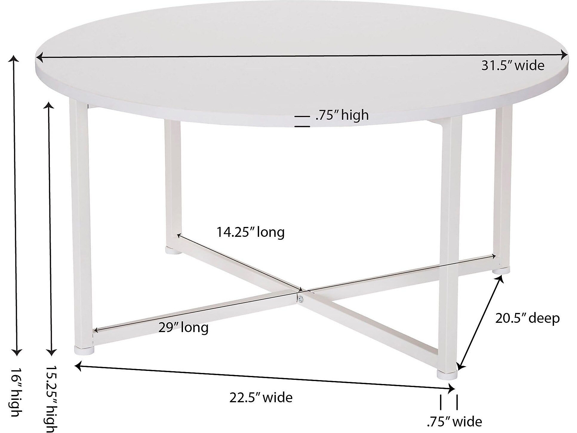 Household Essentials Jamestown 31.5"Dia. Laminate Round Coffee Table, Scandinavian White/White (8203-1)