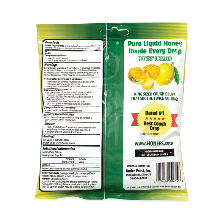 Cough Drops, Honey-Lemon, 20 per Bag, 6 Bags/Pack