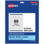 Avery Laser/Inkjet Round Multipurpose Labels, 0.75" Dia, Matte White, 4,000 Labels/Box (94504)