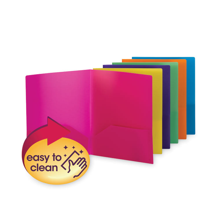 Poly Two-Pocket Folders, 100-Sheet Capacity, 11 x 8.5, Assorted, 6/Pack