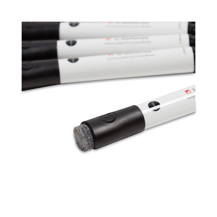 U-Defense Antimicrobial Dry-Erase Markers, Broad Chisel Tip, Black, 12/Pack