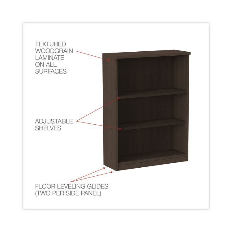 Alera Valencia Series Bookcase, Three-Shelf, 31.75w x 14d x 39.38h, Espresso
