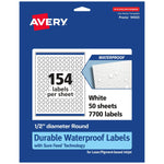 Avery Laser/Inkjet Round Multipurpose Labels, 0.5" Dia., White, 7,700 Labels/Box (94503)