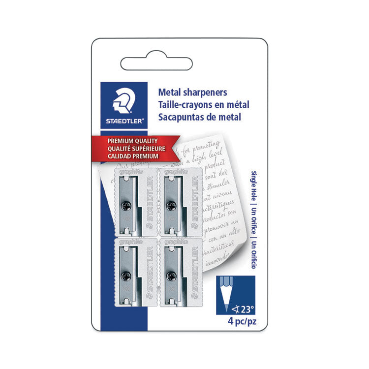 Handheld Metal Pencil Sharpener, 1.13 X 0.63 X 0.5, Silver, 4/pack