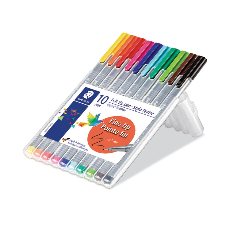 Triplus Fineliner Porous Point Pen, Stick, Extra-Fine 0.3 mm, Assorted Ink and Barrel Colors, 10/Pack