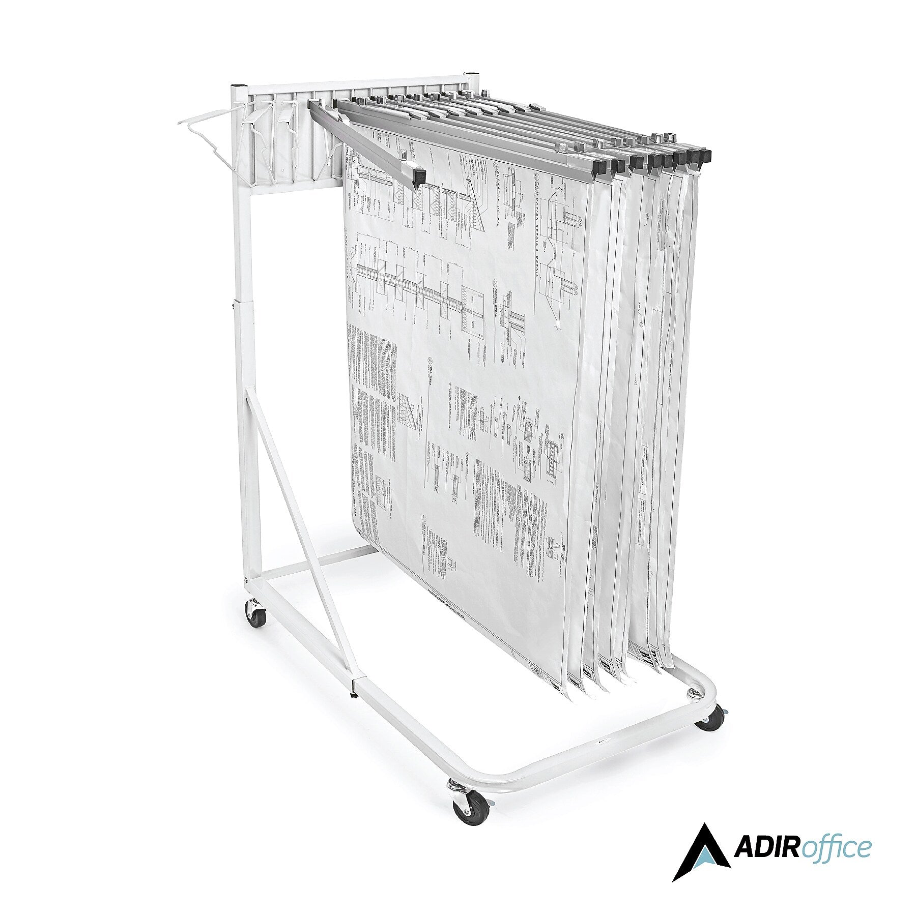 AdirOffice Blueprint Metal Mobile File Cart with Lockable Wheels, White (613-WHI)