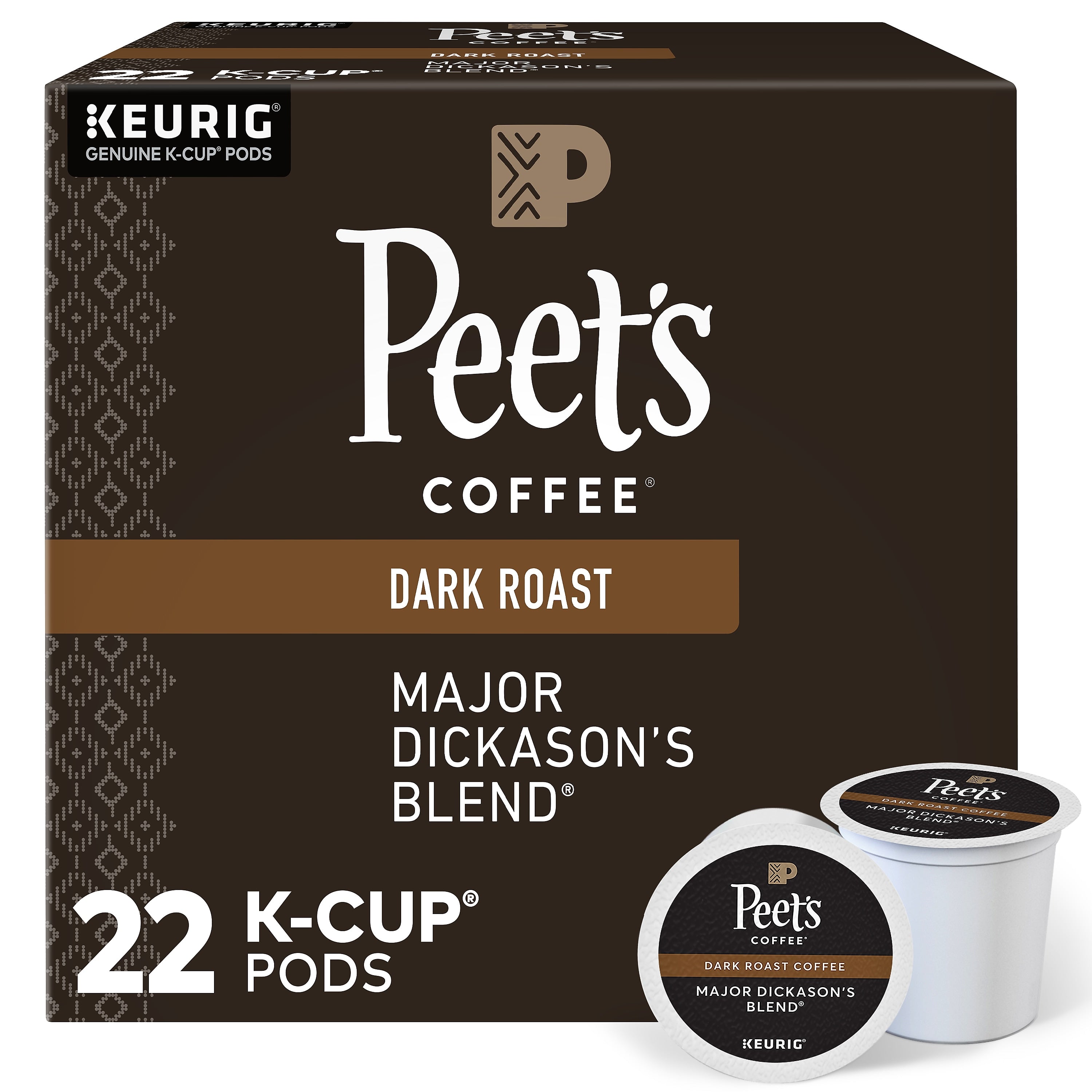 Peet's Coffee Major Dickason's Blend Coffee, Dark Roast, 0.47 oz. Keurig® K-Cup® Pods, 22/Box (6547)