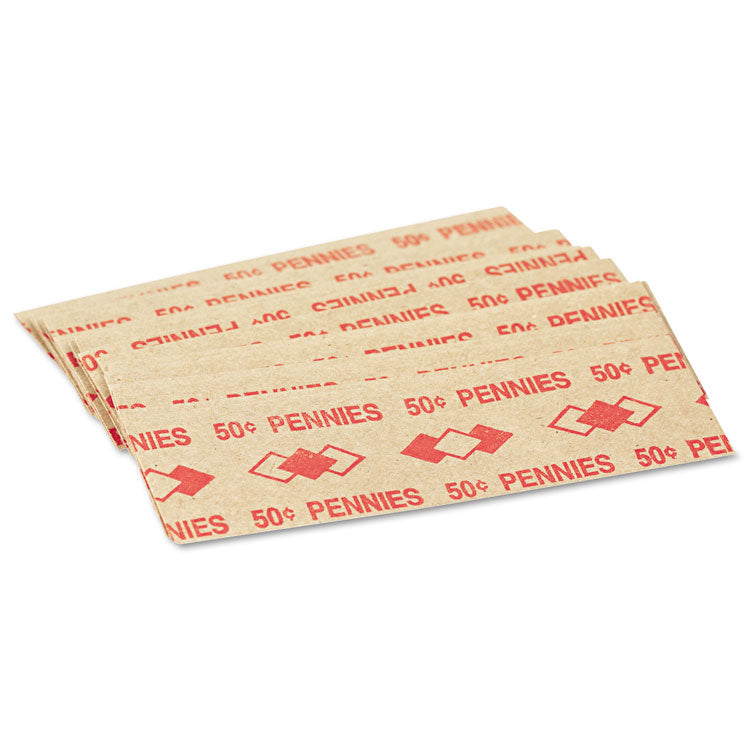 Tubular Coin Wrappers, Pennies, $.50, Pop-Open Wrappers, 1000/pack