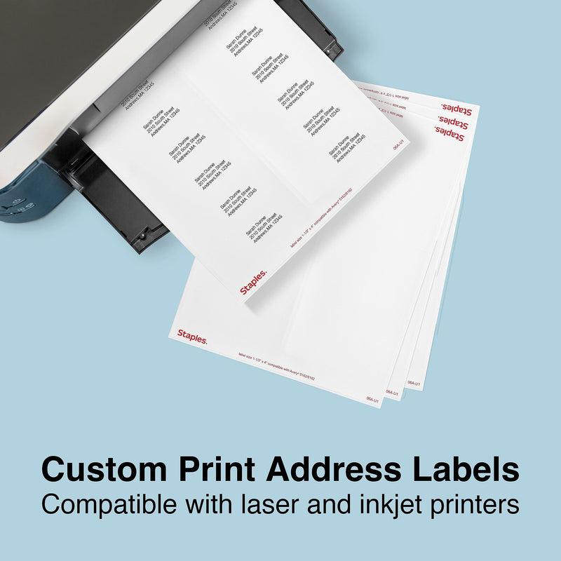 Staples Laser/Inkjet Address Labels, 1 1/3" x 4", White, 14 Labels/Sheet, 100 Sheets/Pack, 1400 Labels/Pack (ST18059-CC)