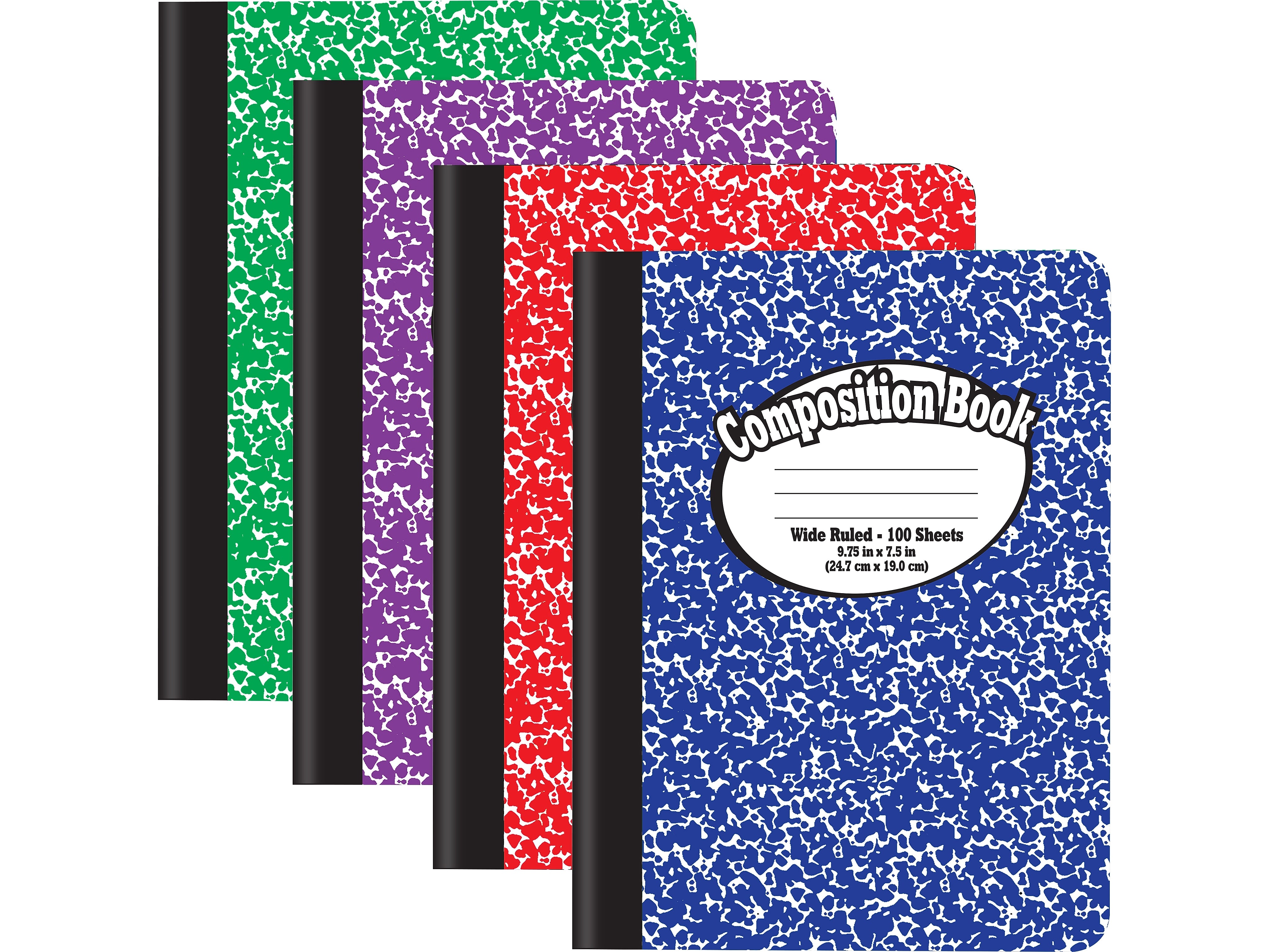 Better Office 1-Subject Composition Notebooks, 7.5" x 9.75", Wide Ruled, 100 Sheets, Assorted Colors, 12/Pack (25212-12PK)