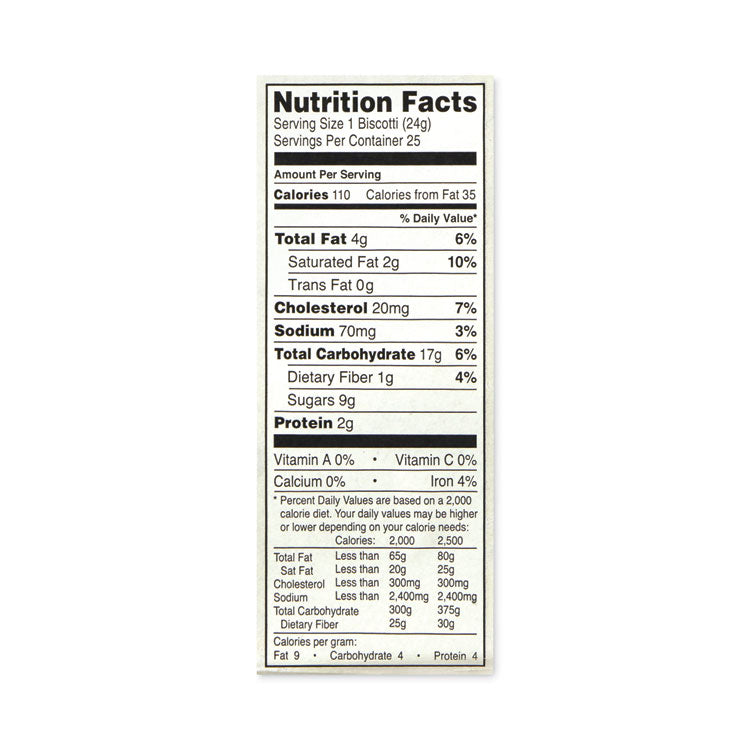Biscotti, Dark Chocolate Almond, 1 lb 5 oz Tub, 25 Pieces/Tub, 1 Tub/Carton