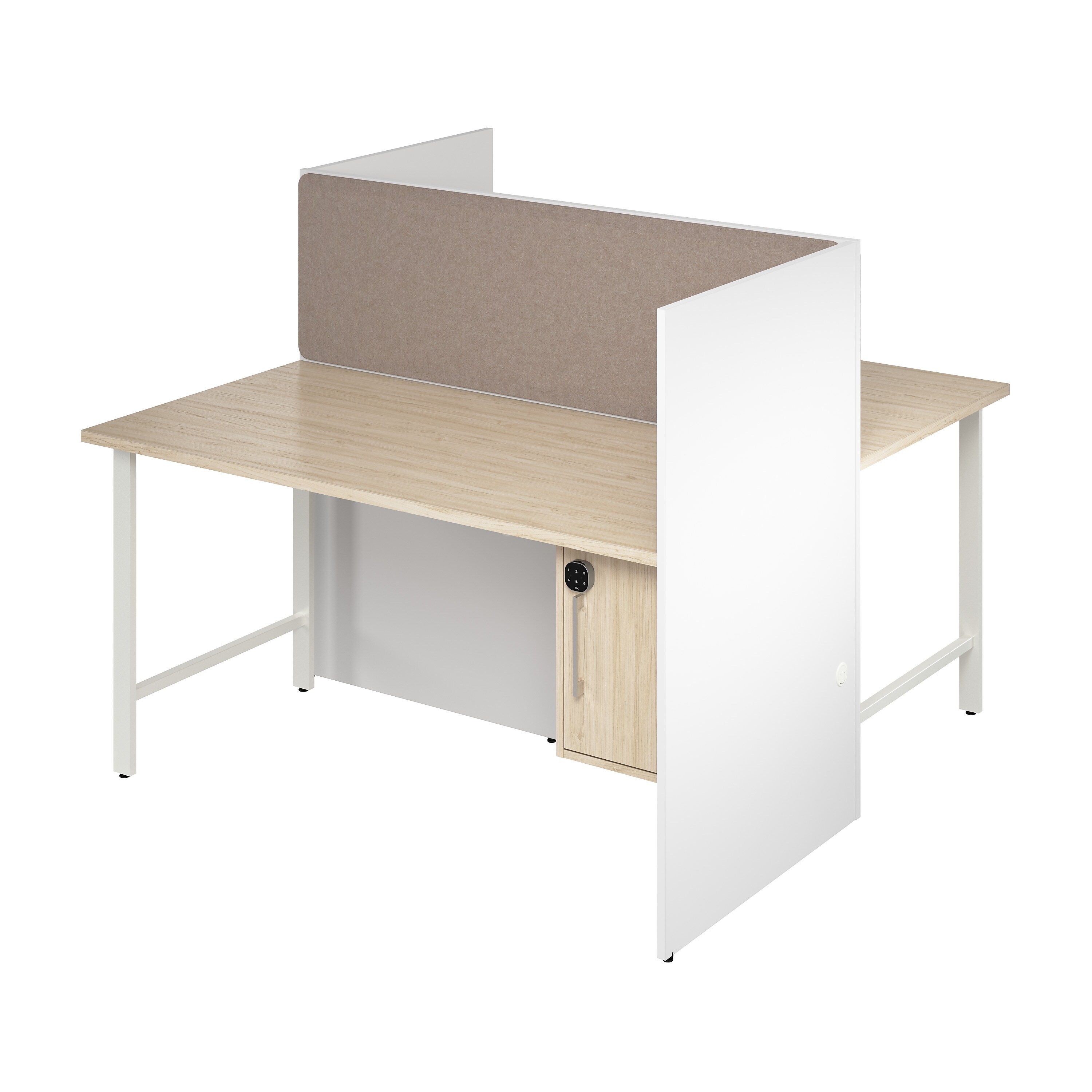 Bush Business Furniture Hustle 60"W 2 Person Back to Back Cubicle Panel Workstation, White/Natural Elm (HUS023WHNE)