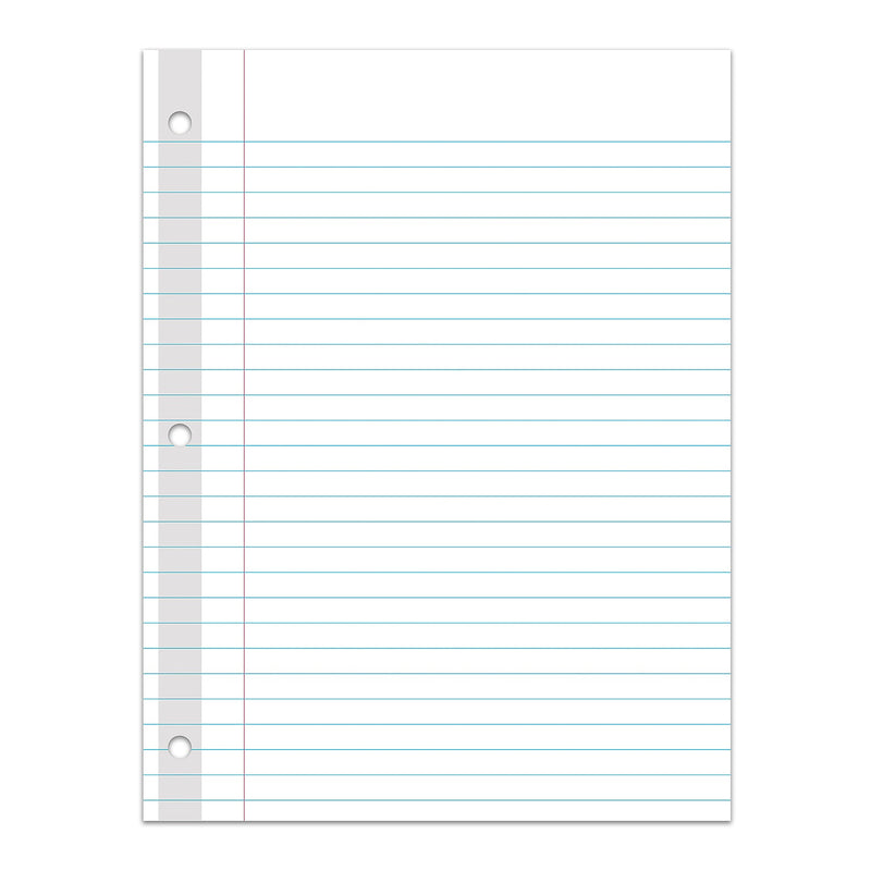 C-Line Reinforced Wide Ruled Filler Paper, 8" x 10.5", 3-Hole Punched, 100 Sheets/Pack, 6/Bundle (CLI21032-6)