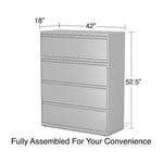 Alera 4-Drawer Lateral File Cabinet, Letter/Legal Size, Lockable, 52.5"H x 42"W x 18.63"D, Light Gray (ALEHLF4254LG)