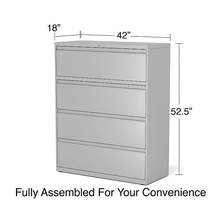 Alera 4-Drawer Lateral File Cabinet, Letter/Legal Size, Lockable, 52.5"H x 42"W x 18.63"D, Light Gray (ALEHLF4254LG)