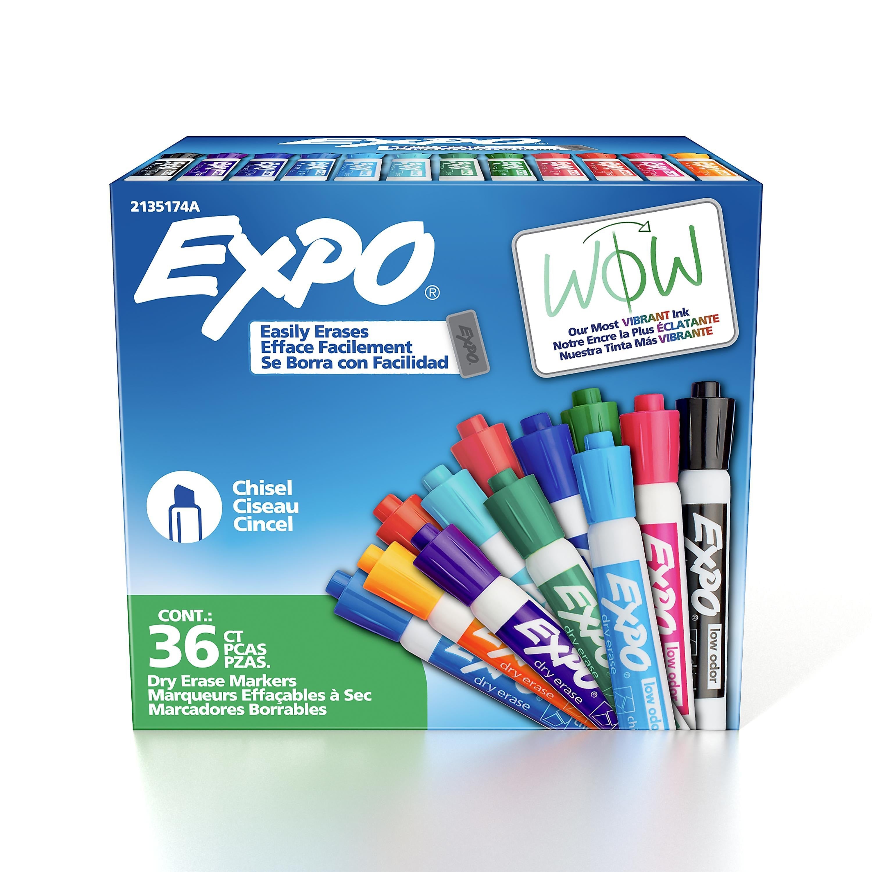 Expo Dry Erase Markers, Chisel Tip, Assorted Colors, 36/Pack (2135174)