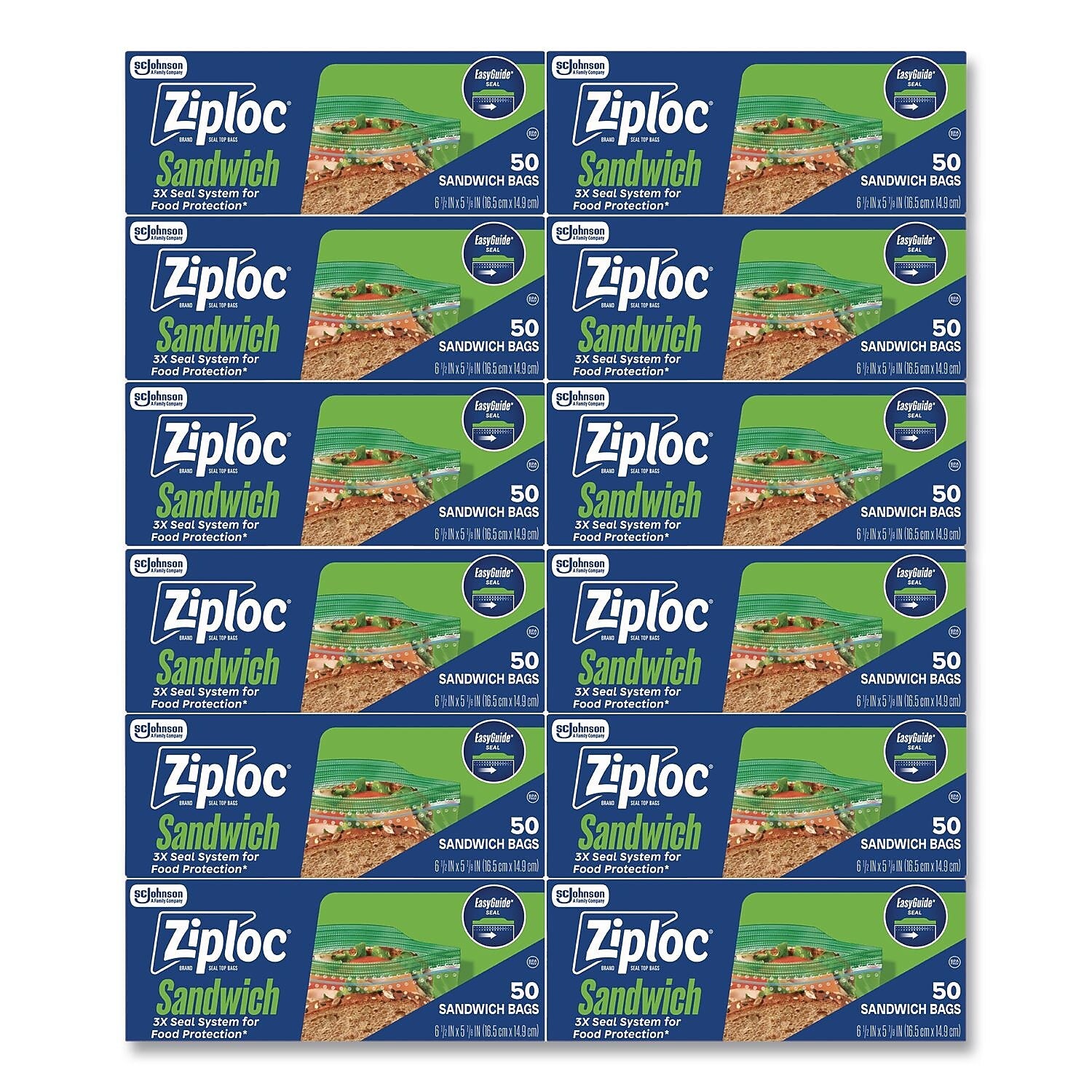 Ziploc Double Zipper Sandwich Bag, Clear, 50 Bags/Box, 12 Boxes/Carton (383179)