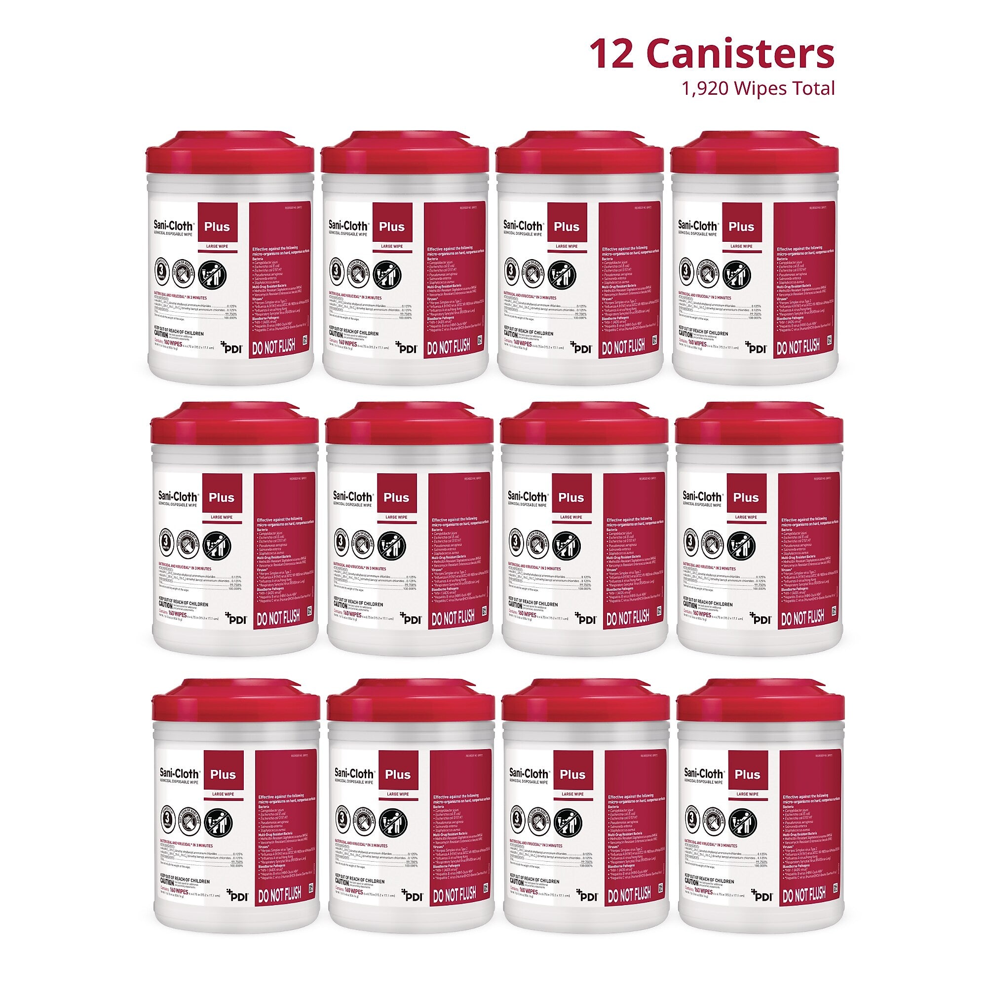 Sani-Cloth Plus Disinfecting Wipes, 160 Wipes/Canister, 12 Canisters/Carton (Q89072)