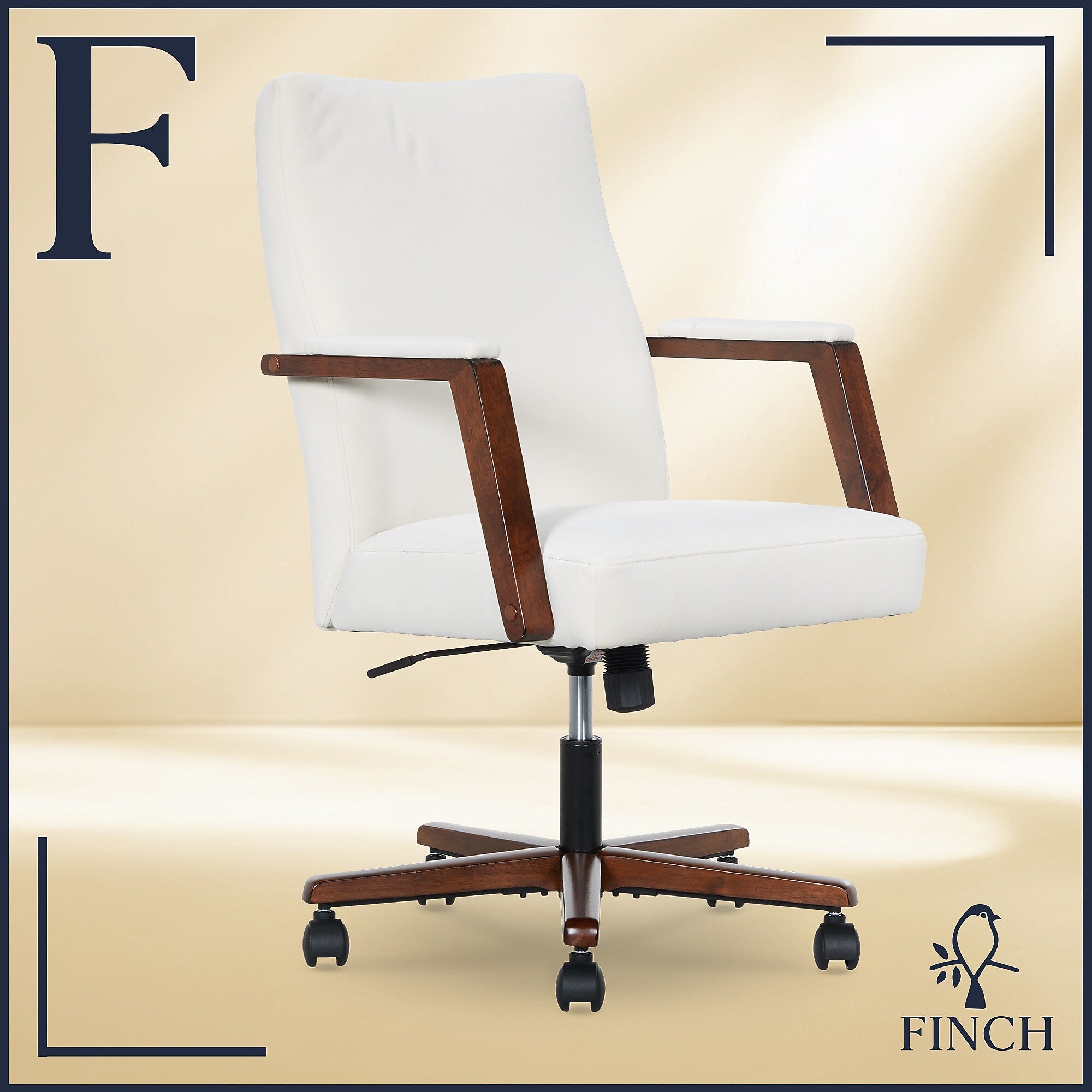 Finch NEO ONE Ergonomic Velvet Fabric/Wood Swivel Executive Chair, Cream (52304-CRM)