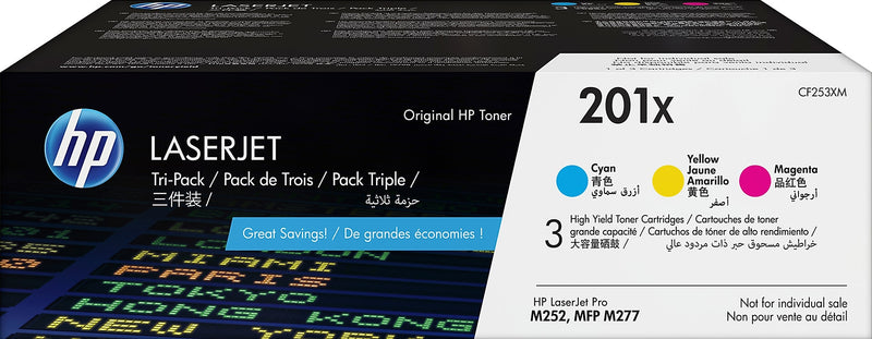 HP 201X Cyan/Magenta/Yellow High Yield Toner Cartridge, 3/Pack (CF253XM)