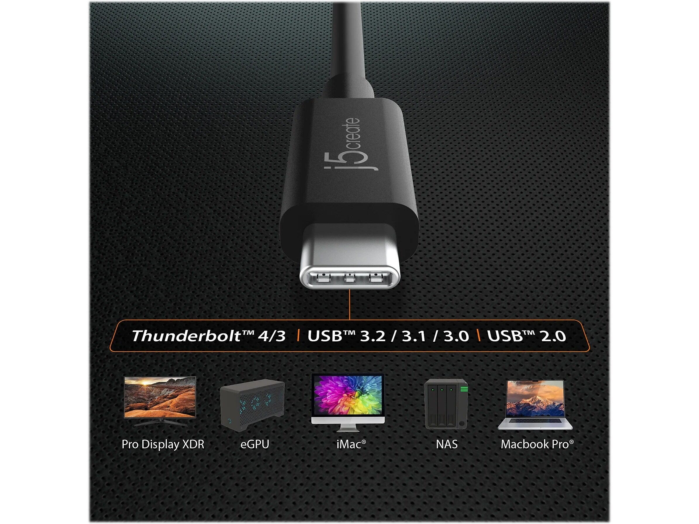 j5create 2.6' USB C to USB C Power Cable, Male to Male, Black (JUC28L08)