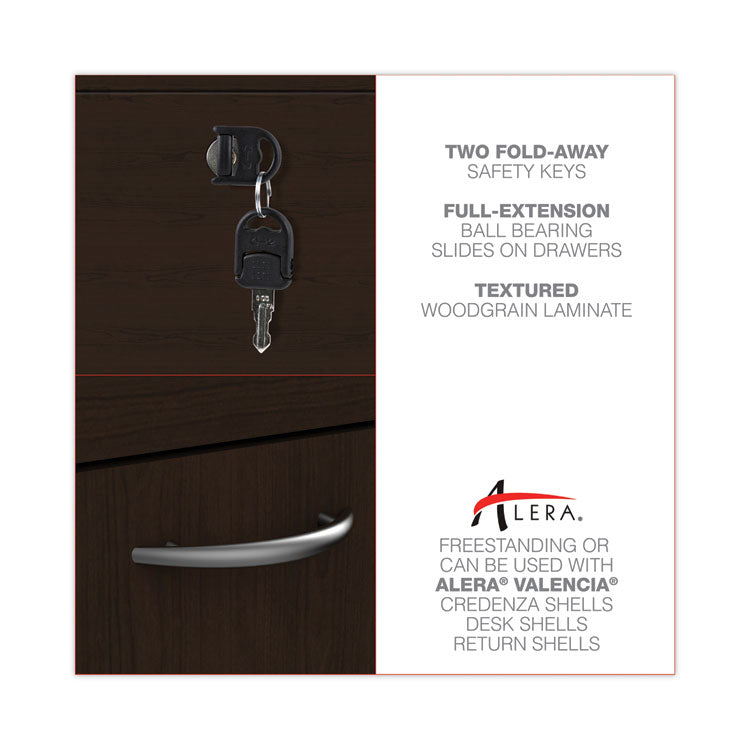 Alera Valencia Series Hanging Pedestal File, Left/right, 2-Drawers: Box/file, Legal/letter, Espresso, 15.63" X 20.5" X 19.25"