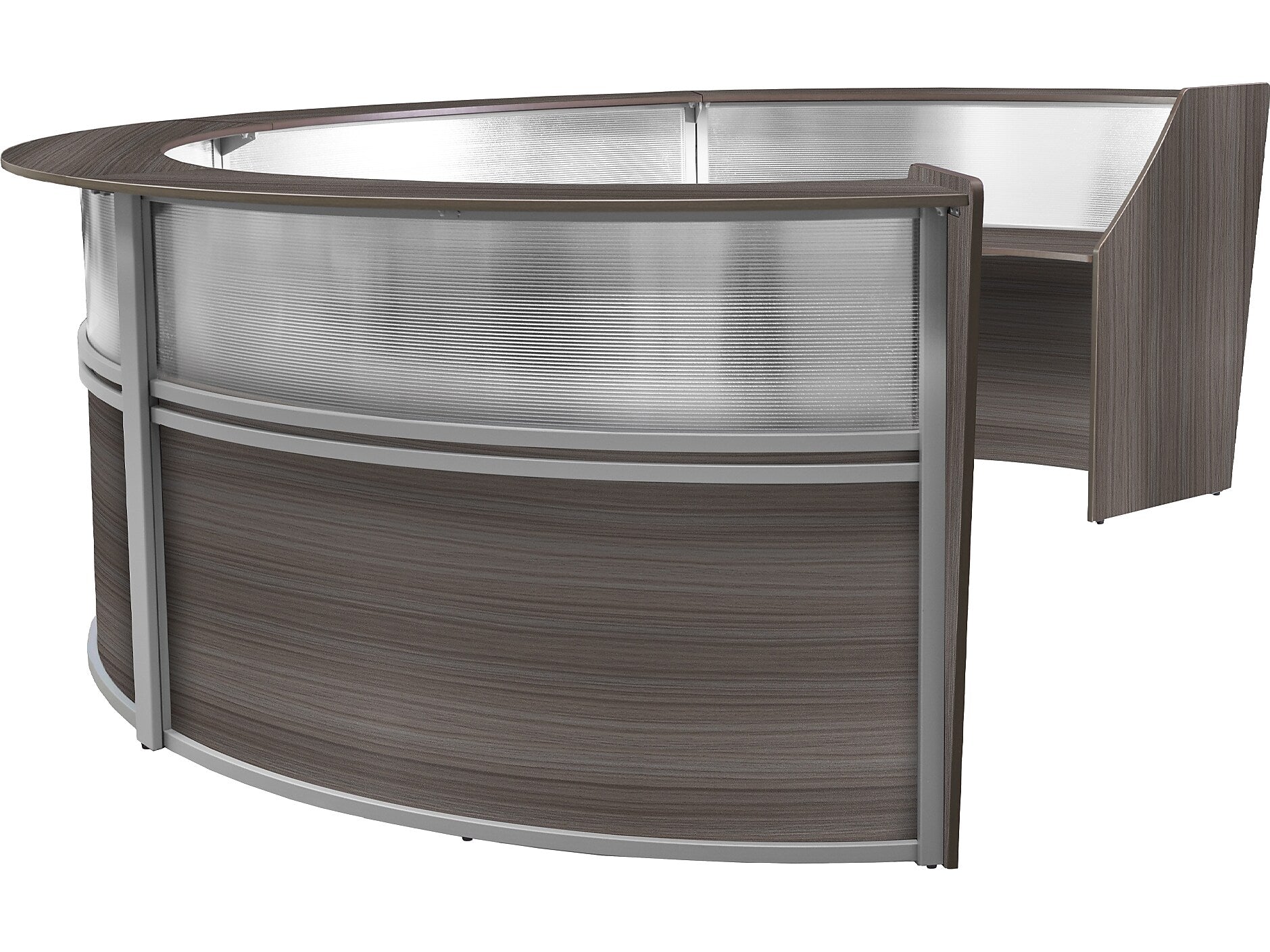 Regency Marque 142"W Curved Reception Desk Workstation, Driftwood Gray (77314GY)