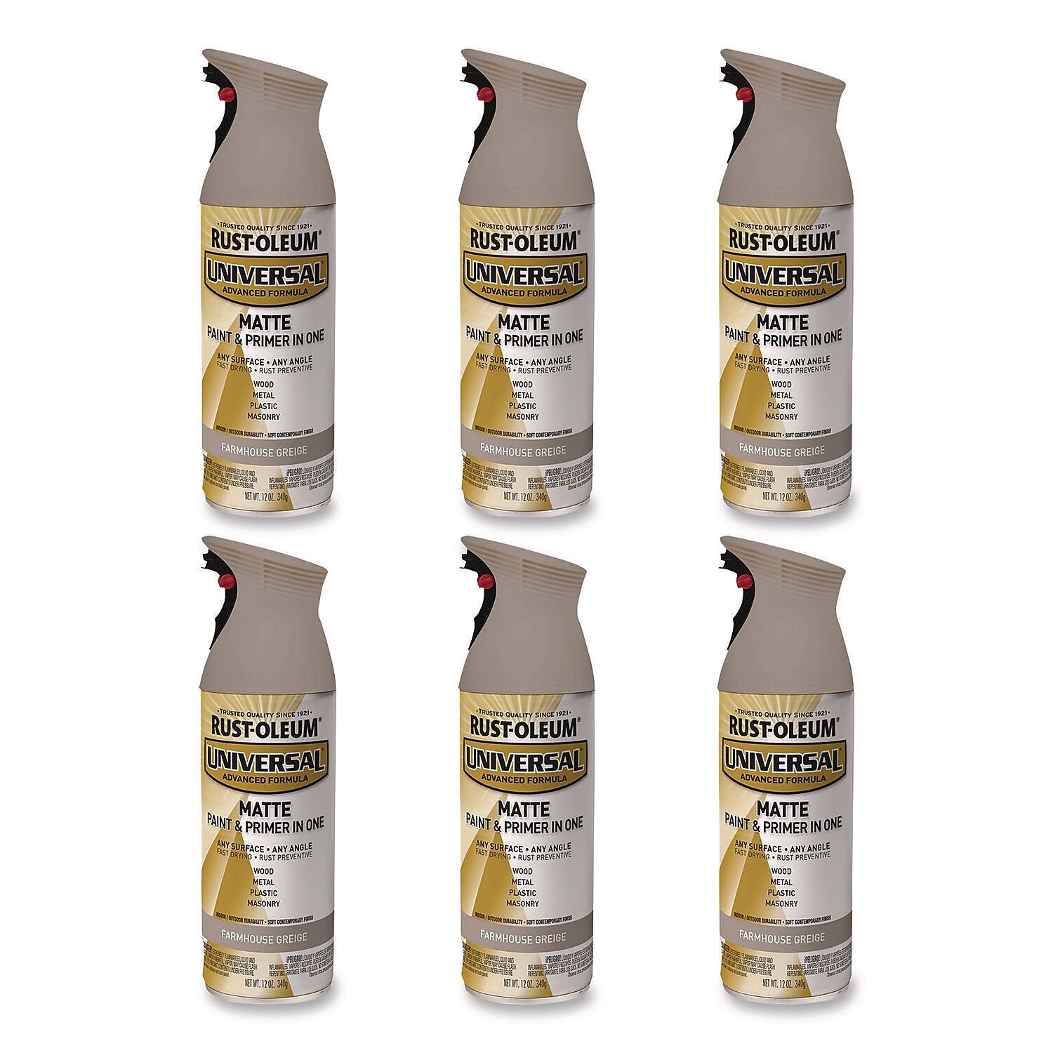 Rust-Oleum Universal Premium Spray Paint, Greige, 12 oz., 6/Carton (376724)