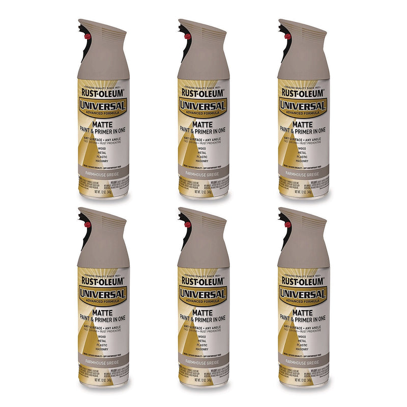 Rust-Oleum Universal Premium Spray Paint, Greige, 12 oz., 6/Carton (376724)