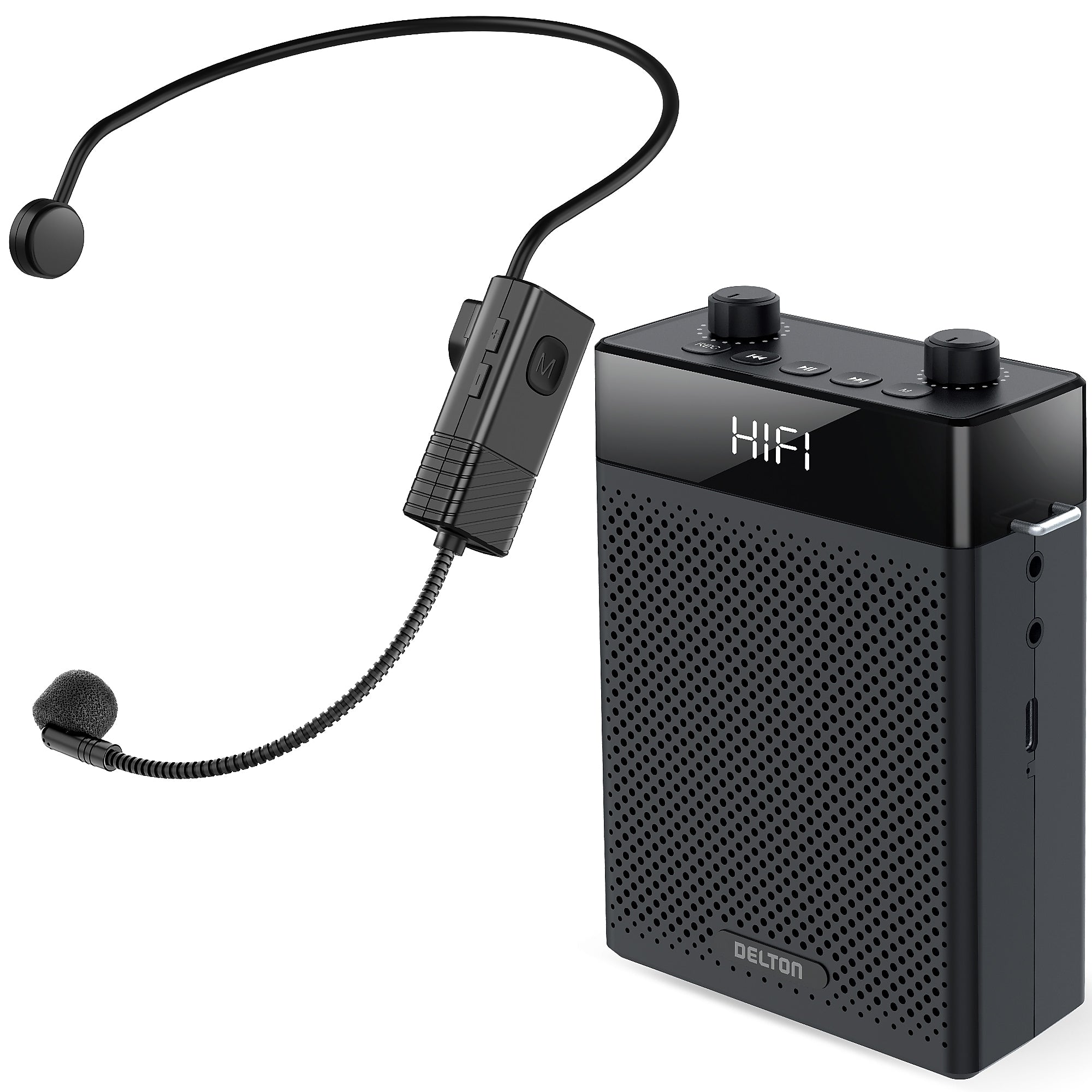 Delton A566 Bluetooth Voice Amplifier with Wireless Headset, Portable Amplifier with Microphone, Black (DVA566)