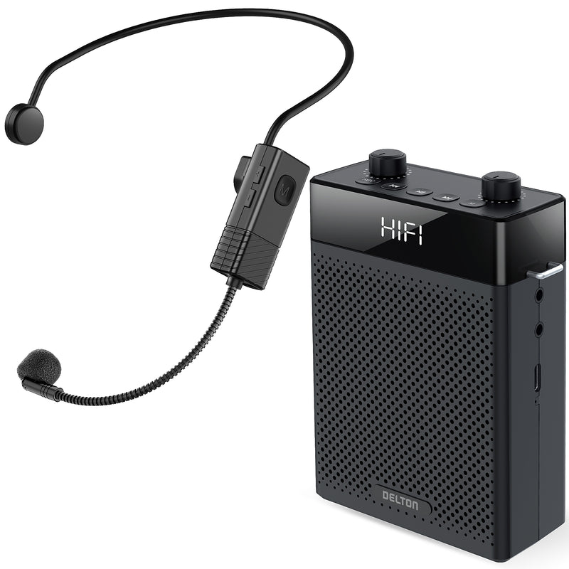Delton A566 Bluetooth Voice Amplifier with Wireless Headset, Portable Amplifier with Microphone, Black (DVA566)