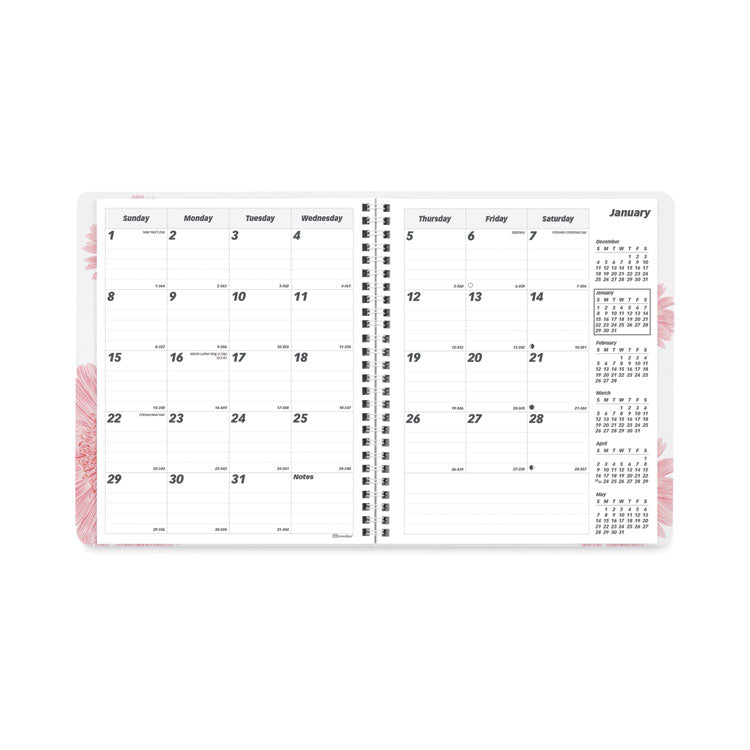 Essential Collection Ruled Monthly Planner, Daisy Artwork, 8.88 x 7.13, Black/Pink Cover, 14-Month: Dec 2024 to Jan 2026