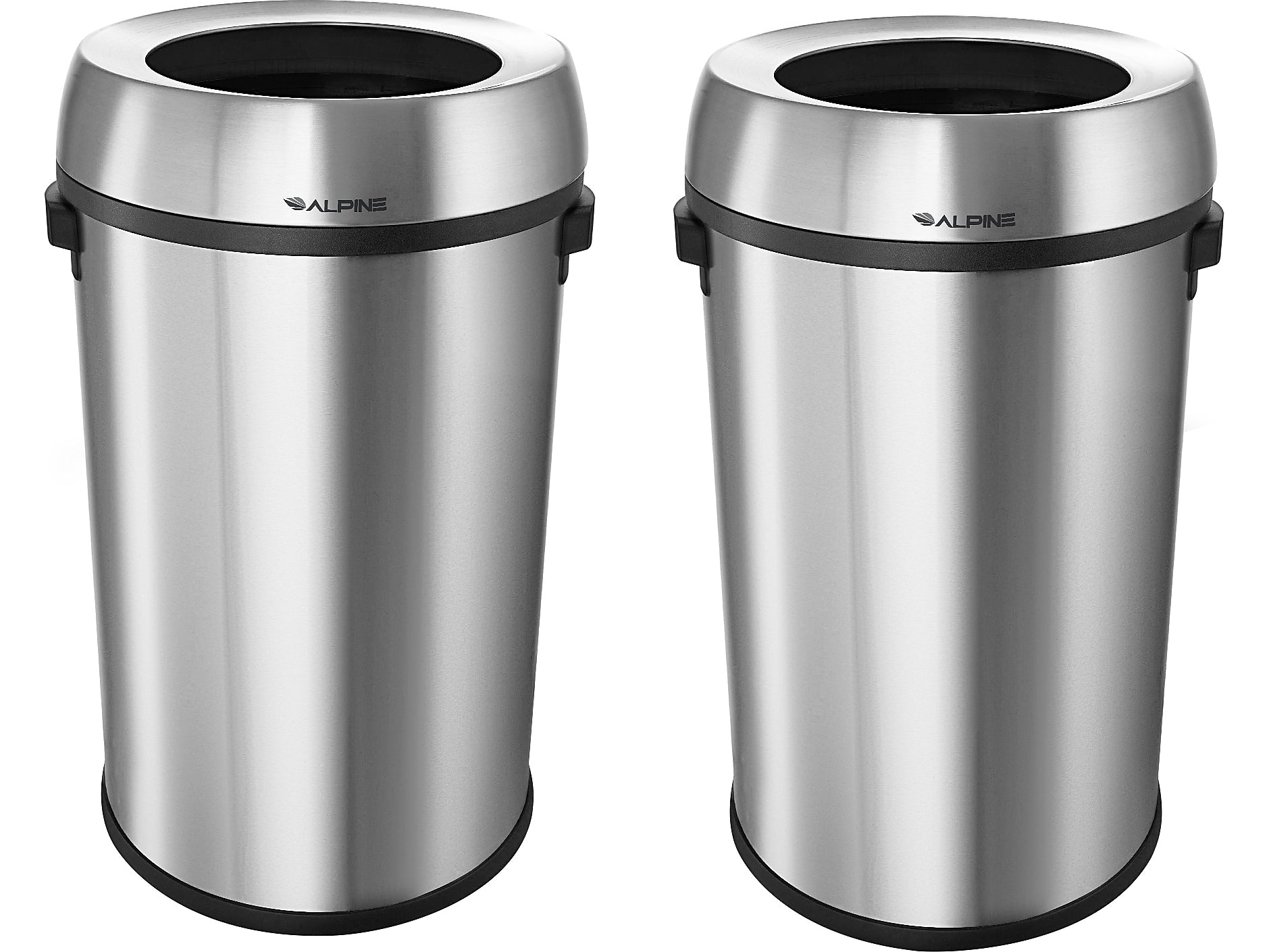 Alpine Industries Stainless Steel Trash Can with Open Lid, 34 Gallon, 2/Pack (ALP470-65L-2PK)