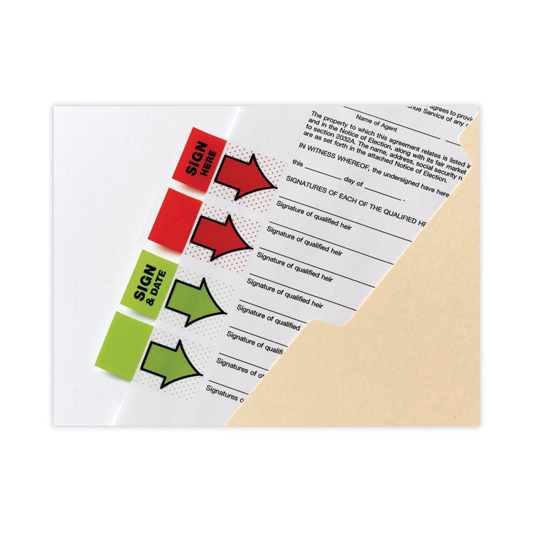 Arrow Message 1" Page Flags, "Sign and Date", Green, 50 Flags/Dispenser, 2 Dispensers/Pack