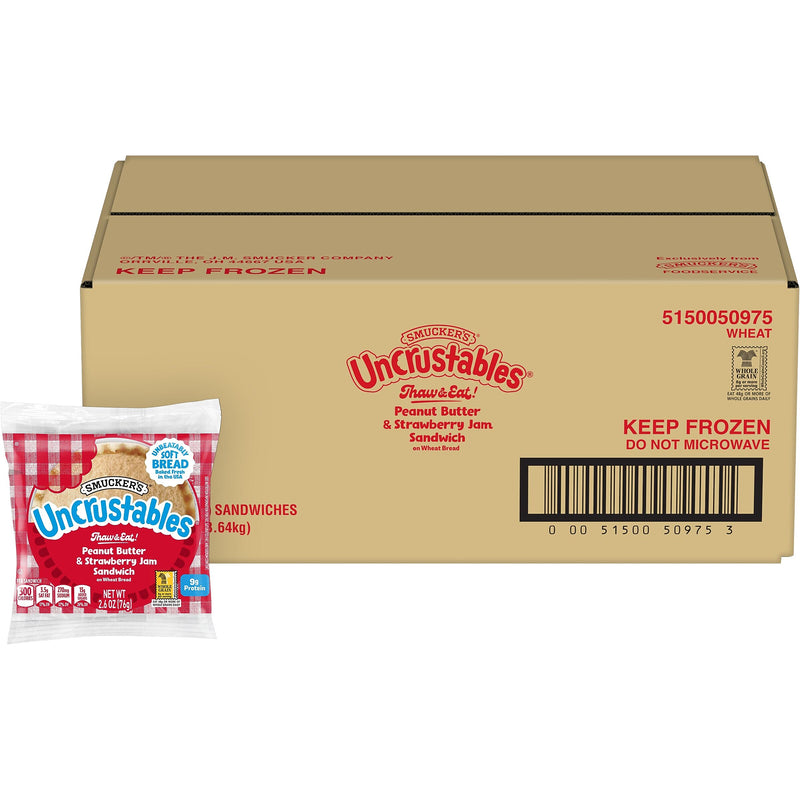 Smuckers Uncrustables Wheat Peanut Butter & Strawberry Jam Sandwiches, 2.6 oz., 48/Count (220-02220)
