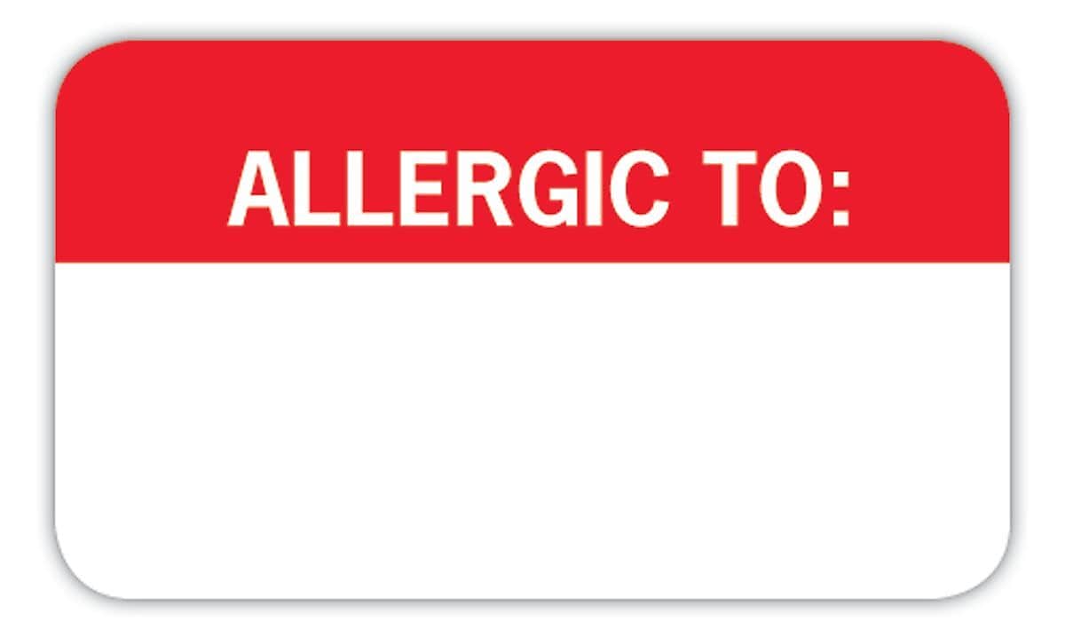 Allergy Warning Medical Labels, Allergic To:, Red and White, 7/8x1-1/2", 250 Labels