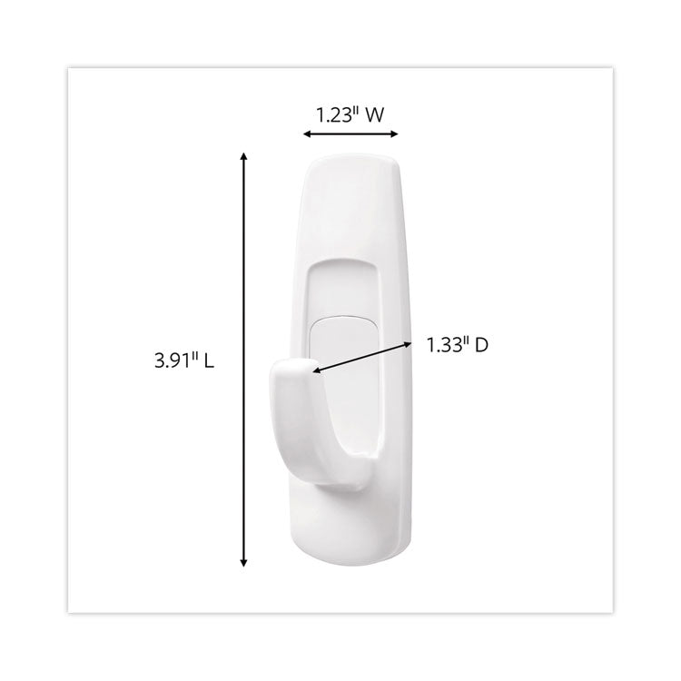 General Purpose Hooks, Large, Plastic, White, 5 lb Capacity, 14 Hooks and 16 Strips/Pack