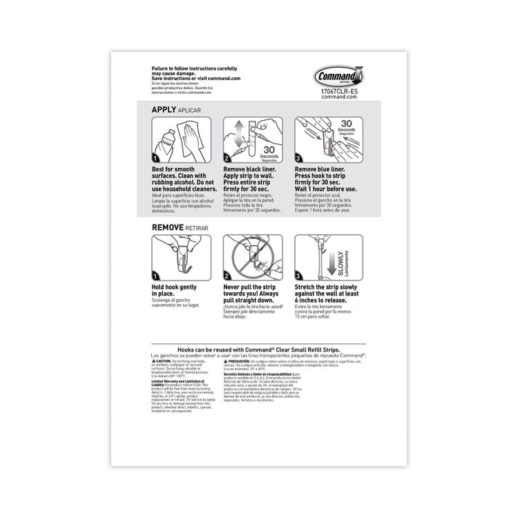 Clear Hooks and Strips, Small, Plastic/Metal, 0.5 lb, 9 Hooks and 12 Strips/Pack