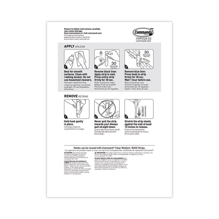 Clear Hooks and Strips, Medium, Plastic, 2 lb Capacity, 50 Hooks with 50 Adhesive Strips/Carton
