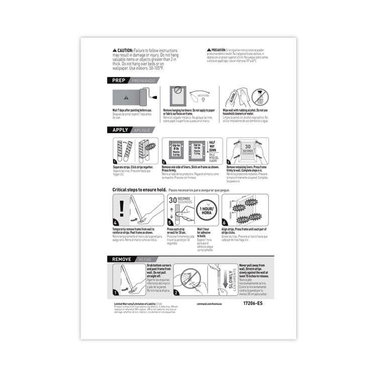 Picture Hanging Strips, Removable, Holds Up To 4 Lbs Per Pair, 0.5 X 3.63, White, 4 Pairs/pack