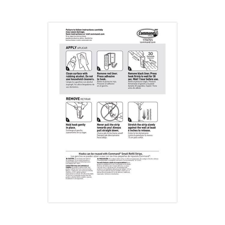General Purpose Wire Hooks Multi-Pack, Small, Metal, White, 0.5 lb Capacity, 9 Hooks and 12 Strips/Pack