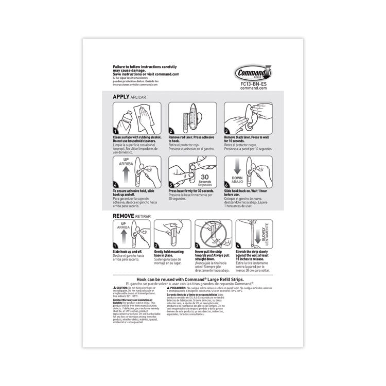 Adhesive Mount Metal Hook, Large, Brushed Nickel Finish, 5 lb Capacity, 1 Hook and 2 Strips/Pack