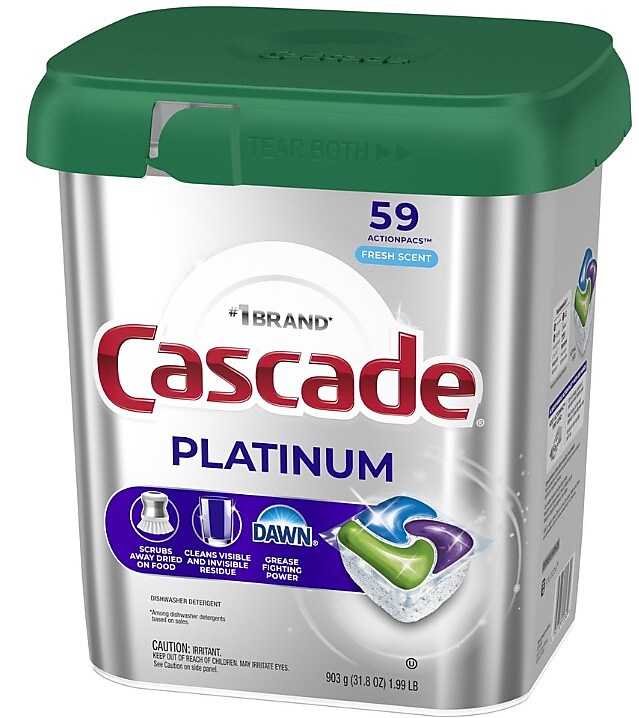 Cascade Platinum ActionPacs Dishwashing Detergent Pacs, Fresh Scent, 59 Pacs/Pack (97726)